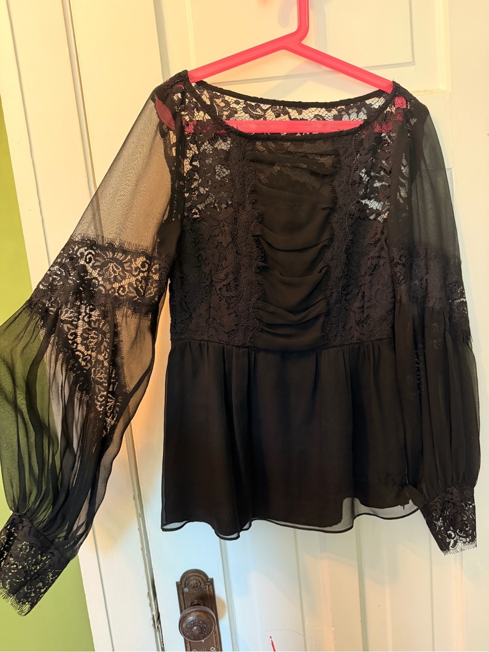 Black Lace Peasant Blouse - Women's Top XS